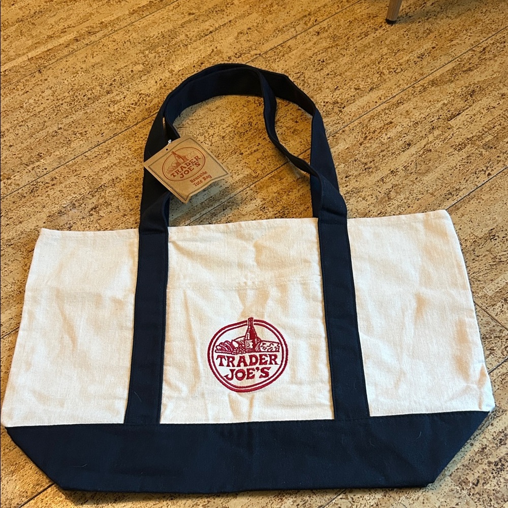 Trader Joe's Navy and White Tote Bag